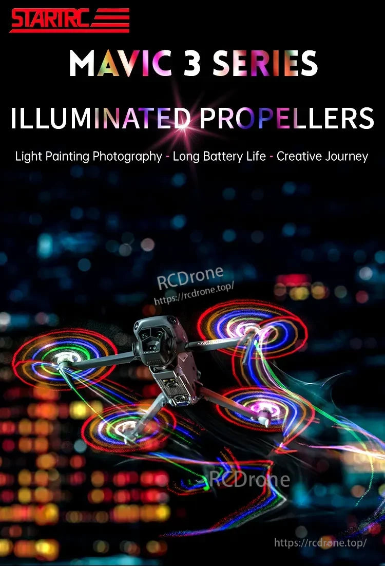 Mavic 3 Propeller, Mavic 3 Series illuminated propellers enable stunning light painting photos with long battery life, enhancing creative aerial photography experiences.