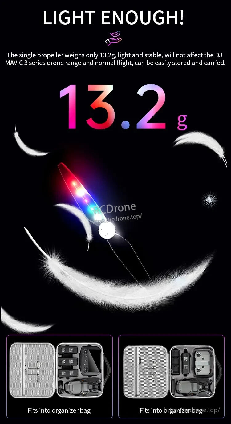 Mavic 3 Propeller, The 13.2g propeller for DJI Mavic 3 ensures stable flight, easy storage, and fits in the organizer bag.