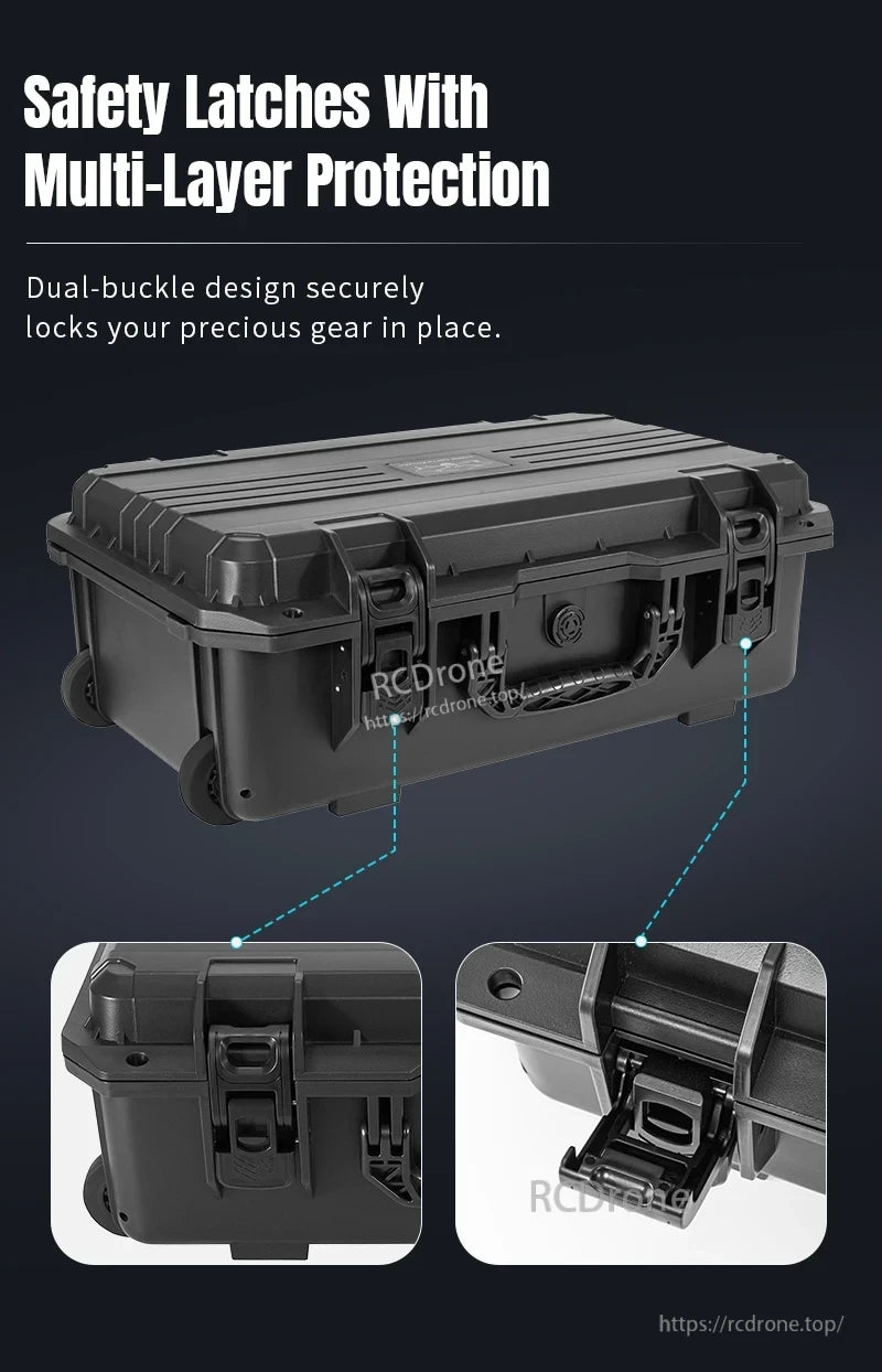 Mavic 4 Drone Case, Safety latches offer multi-layer protection; dual-buckle design secures gear. Robust, reinforced case ensures durability and secure storage.