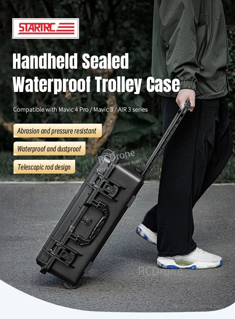 Mavic 4 Drone Case, Waterproof, durable handheld trolley case for Mavic 4 Pro, 3, and Air 3 series; features telescopic rod, resistant to abrasion, pressure, water, and dust.