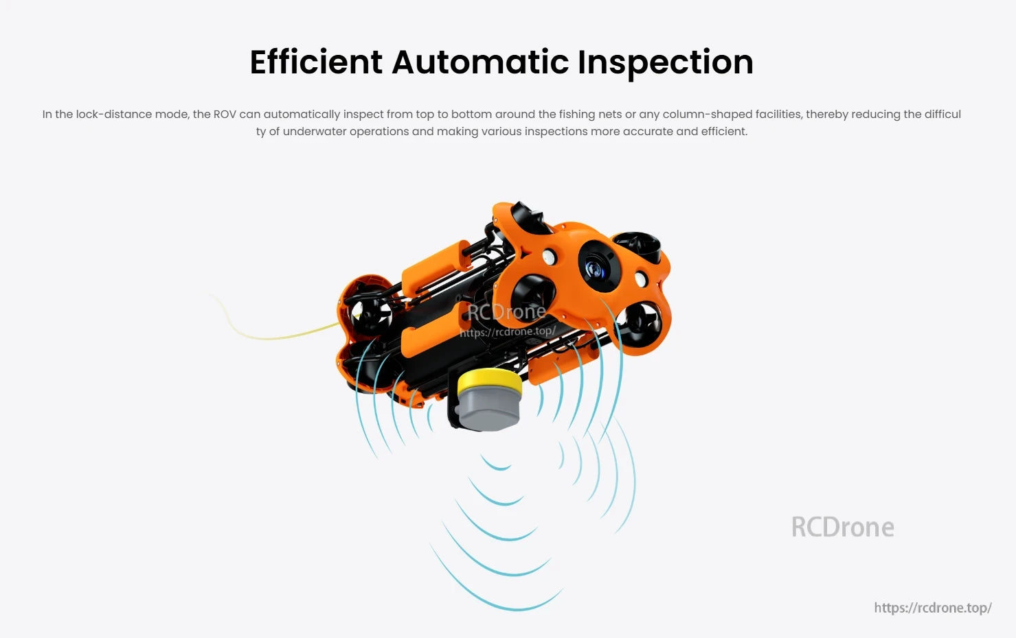 Mavic Distance Lock Sonar, ROV autonomously inspects nets or columns, improving accuracy and efficiency in underwater operations.