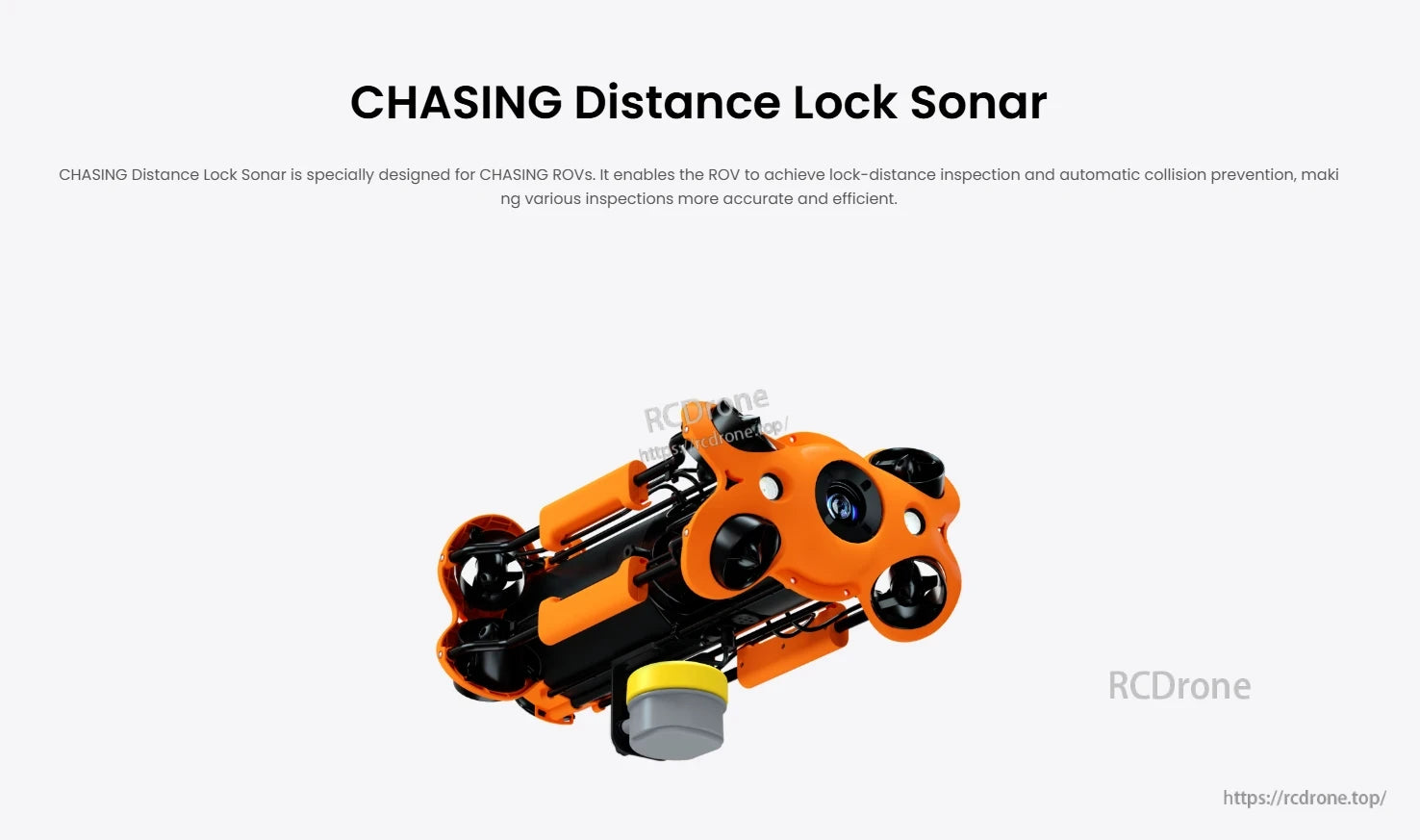 Mavic Distance Lock Sonar, CHASING Distance Lock Sonar allows ROVs to maintain set distances, enabling precise inspections and automatic collision avoidance for efficient underwater operations.