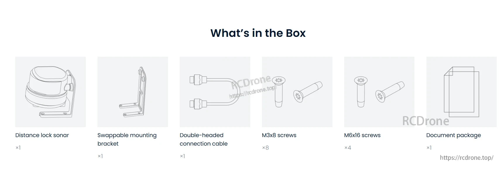 Mavic Distance Lock Sonar, Distance lock sonar, mounting bracket, cable, screws, documents included.