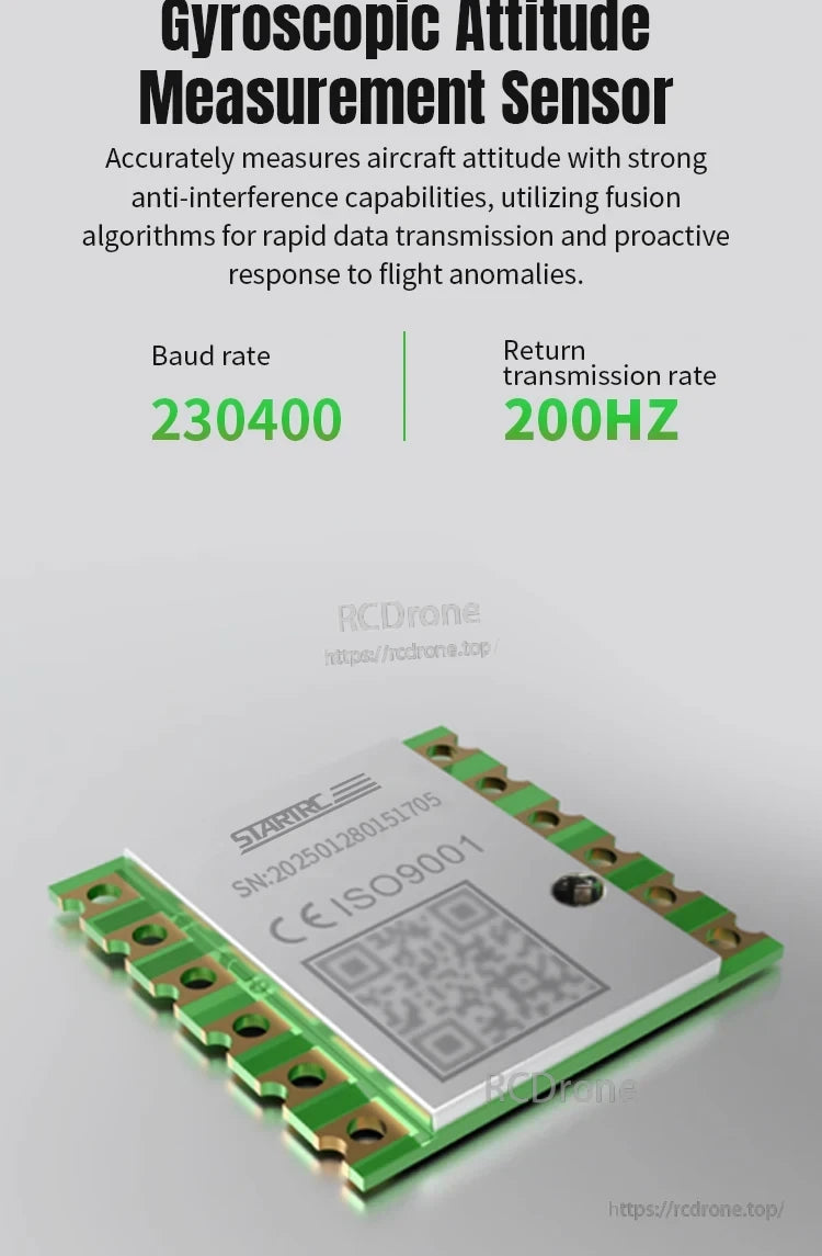 Mavic Mini Strobe Alarm, High-precision gyroscopic sensor measures aircraft attitude with strong interference resistance, advanced fusion algorithms, 230400 baud rate, and 200Hz transmission speed.