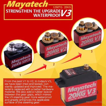Сервопривод Mayatech 1258TG V3 20 кг - водонепроницаемый и высокий крутящий момент с металлическим зубчатым приводом. Цифровой сервопривод рулевого механизма может быть параболическим 1268SG.