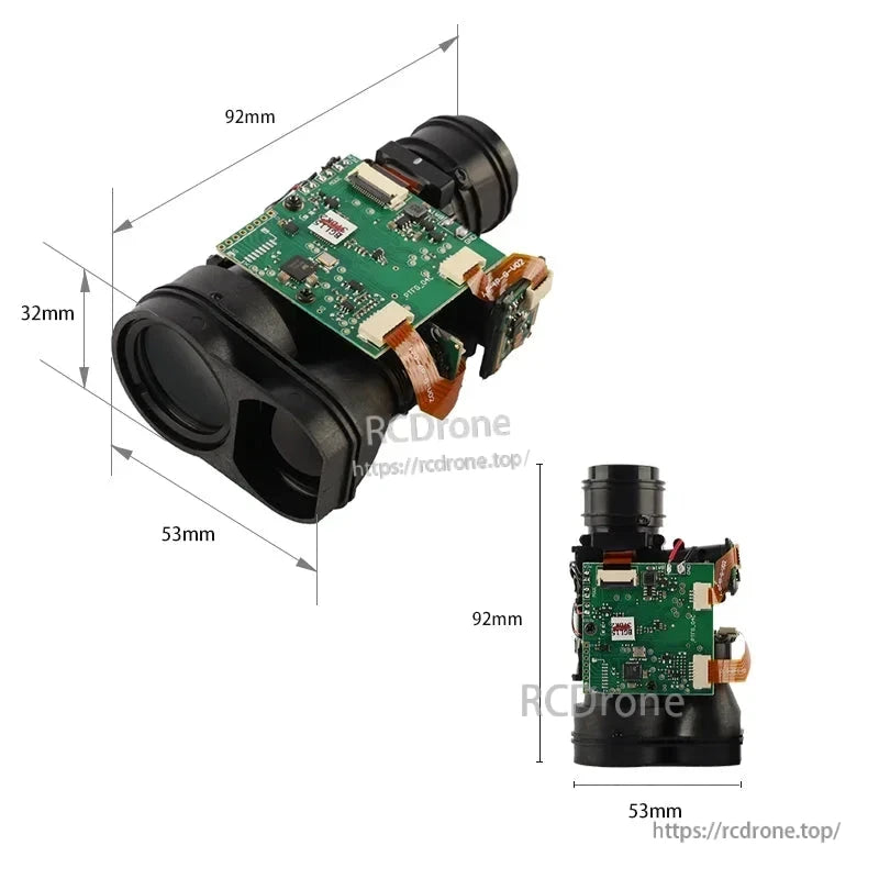Compact 600m laser rangefinder, 905nm Class 1, with TTL/RS232/RS485 interfaces, measuring 92x53x32mm.