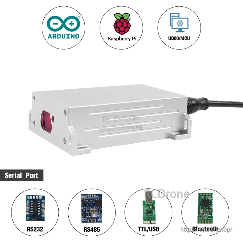 Meskernel IP67 Industrial Laser Sensor, Industrial laser sensor compatible with Arduino, Raspberry Pi, and MCU; supports RS232, RS485, TTL/USB, and Bluetooth serial communication.