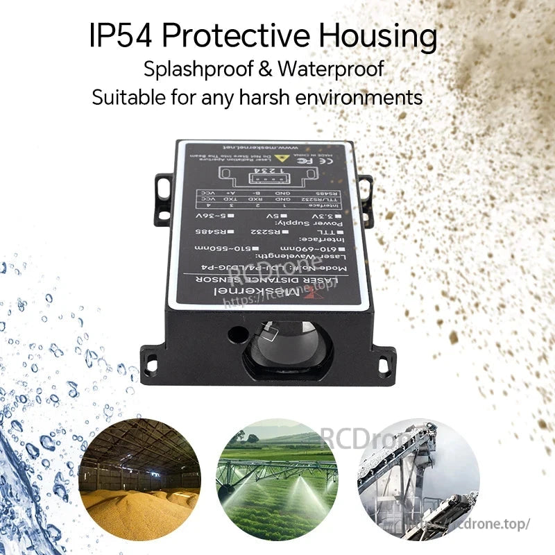 Meskernel LDJ-P4 Industrial Laser Distance Sensor, Meskernel LDJ-P4 laser sensor measures 0.03–100m with 1–3mm accuracy, 4Hz update, RS485, IP54 rating, waterproof, 610–690nm wavelength, ideal for harsh environments.