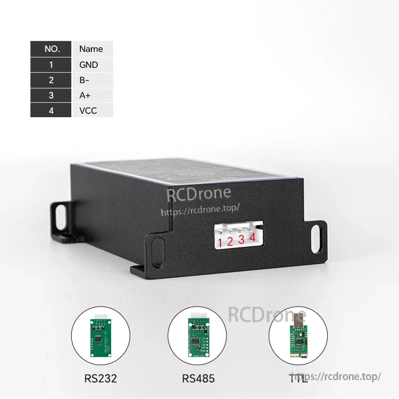 Compact industrial laser sensor, 620–690nm, ±1–2mm accuracy, IP54-rated, 3Hz sampling, with RS232/RS485/TTL outputs for reliable distance measurement.