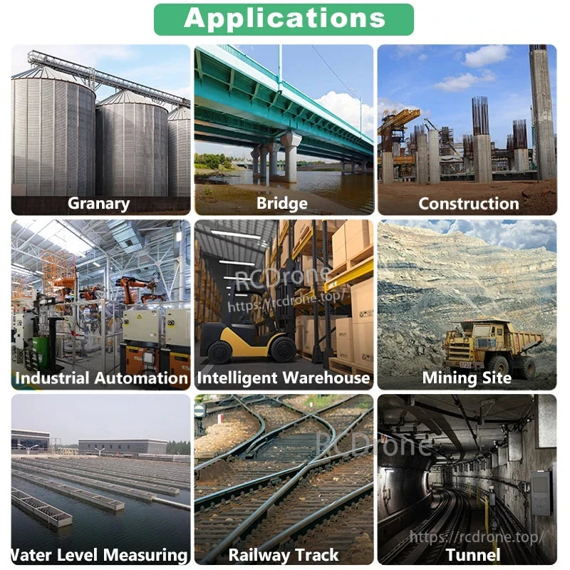 Meskernel LDL-10 Laser Distance Sensor, Laser distance sensors are used in granaries, bridges, construction, industrial automation, warehouses, mining, water level monitoring, railways, and tunnels for precise, non-contact measurements.