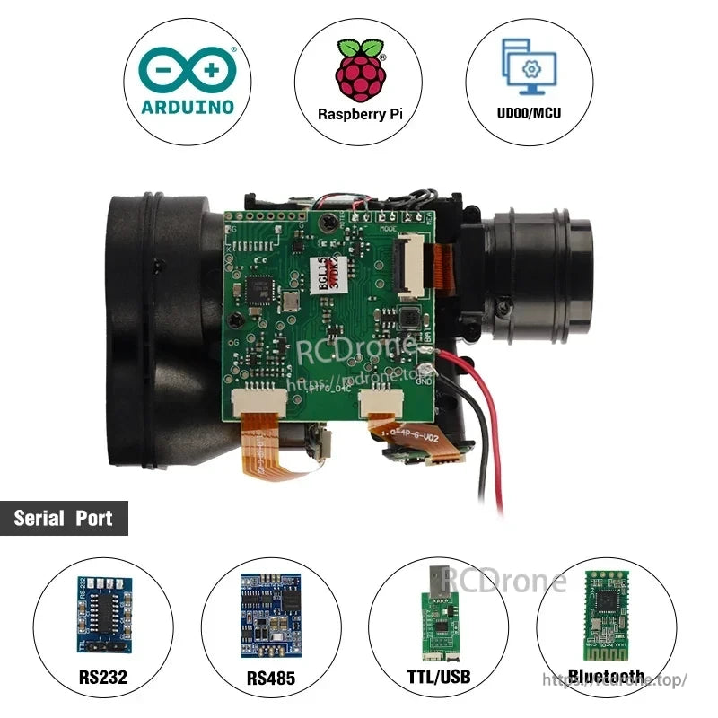 Meskernel PTFG-2000 Laser Rangefinder Sensor, PTFG-2000 laser rangefinder works with Arduino, Raspberry Pi, MCU; supports RS232, RS485, TTL/USB, and Bluetooth for versatile connectivity.