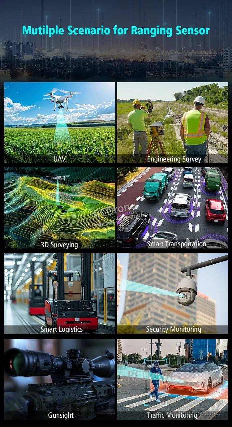 Meskernel TS1224 Laser Sensor, Ranging sensors are used in UAVs, surveys, smart logistics, transportation, security, traffic monitoring, and gunsights for precise distance measurement.