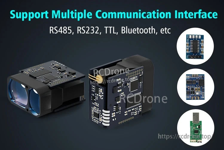 The Meskernel TS1224 laser sensor features multiple communication interfaces, including RS485, RS232, TTL, and Bluetooth for versatile connectivity.