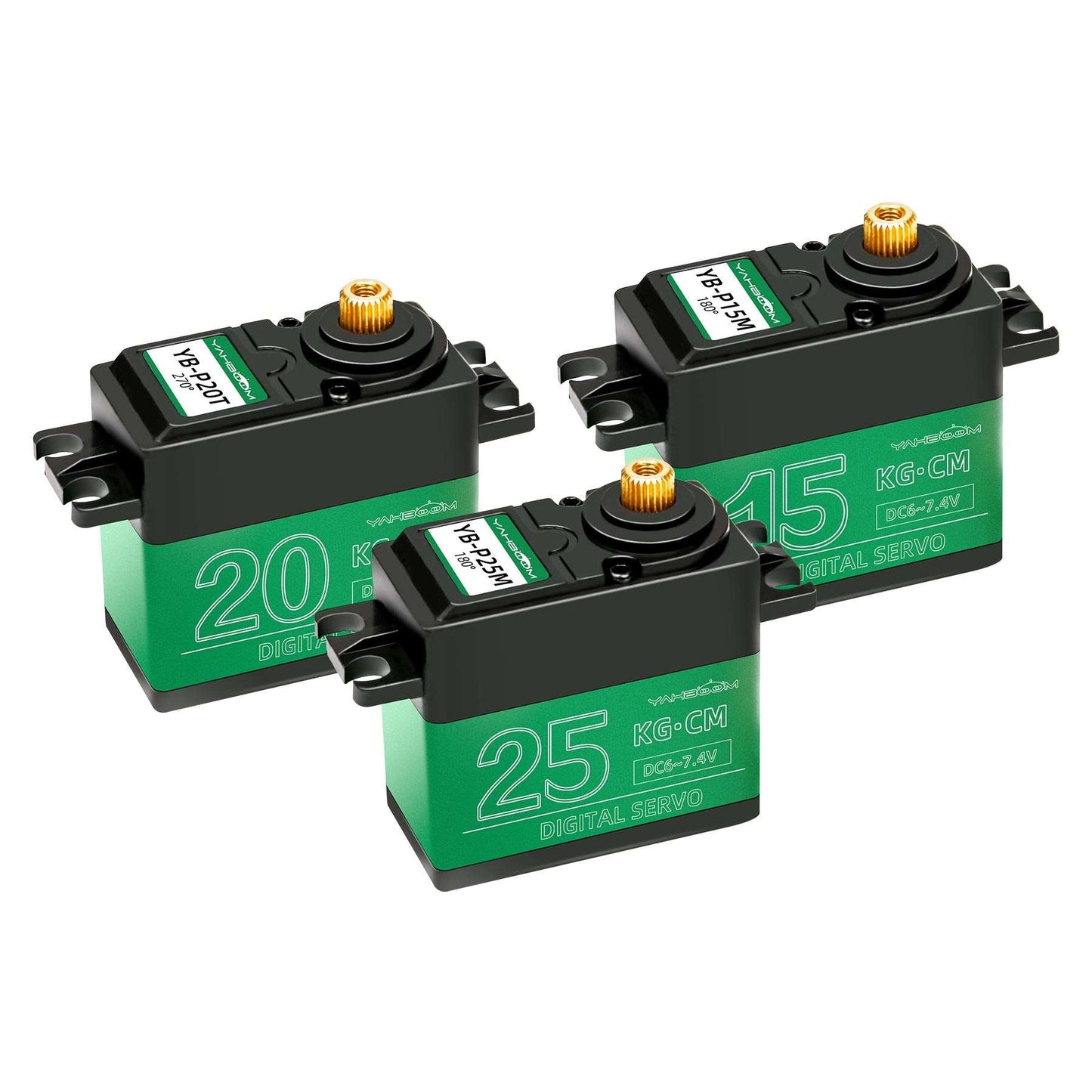 Yahboom 15/20/25KG Metal Digital Servo set showing 15kg, 20kg, and 25kg versions