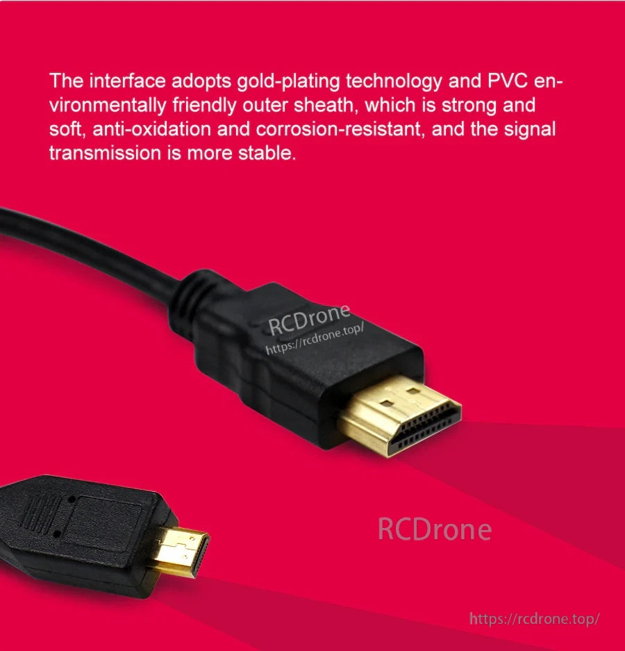 Gold-plated HDMI connector and micro-HDMI plug with black PVC jacket for stable signal and corrosion resistance