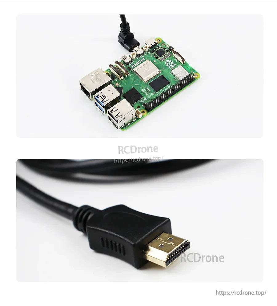 close-up with Raspberry Pi connected; detailed view of the HDMI plug end