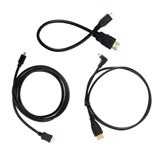 Micro-HDMI to HDMI Cable assortment showing 30cm short lead, 100cm right-angle lead, and 150cm cable
