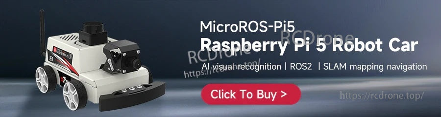 MicroROS-Pi5 Raspberry Pi 5 robot car banner highlighting AI recognition, ROS2 and SLAM mapping navigation