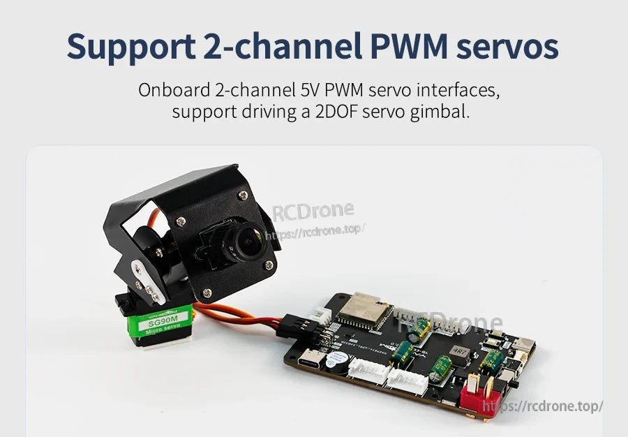2-channel 5V PWM servo support graphic with a servo gimbal connected to the MicroROS control board