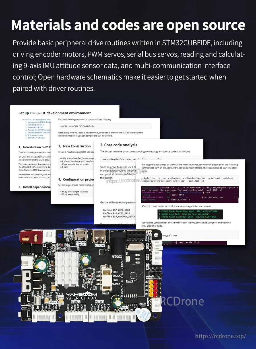 Yahboom Micro ROS control board for Raspberry Pi 5 with ESP32-S3 module and open-source materials text