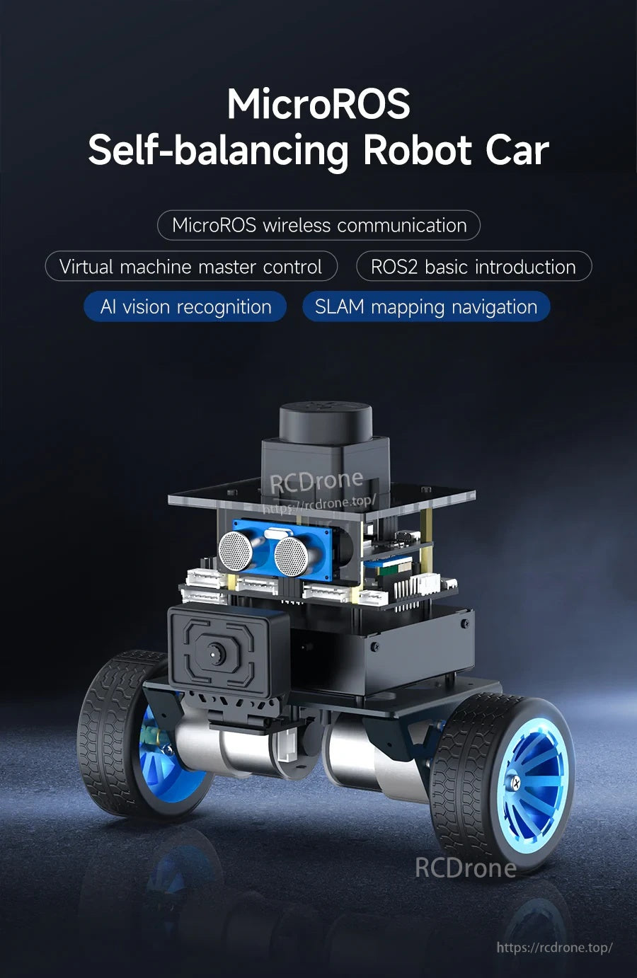 Yahboom MicroROS Self-balancing Robot car with LiDAR, ultrasonic sensor, OLED and dual-wheel chassis for ROS2 learning