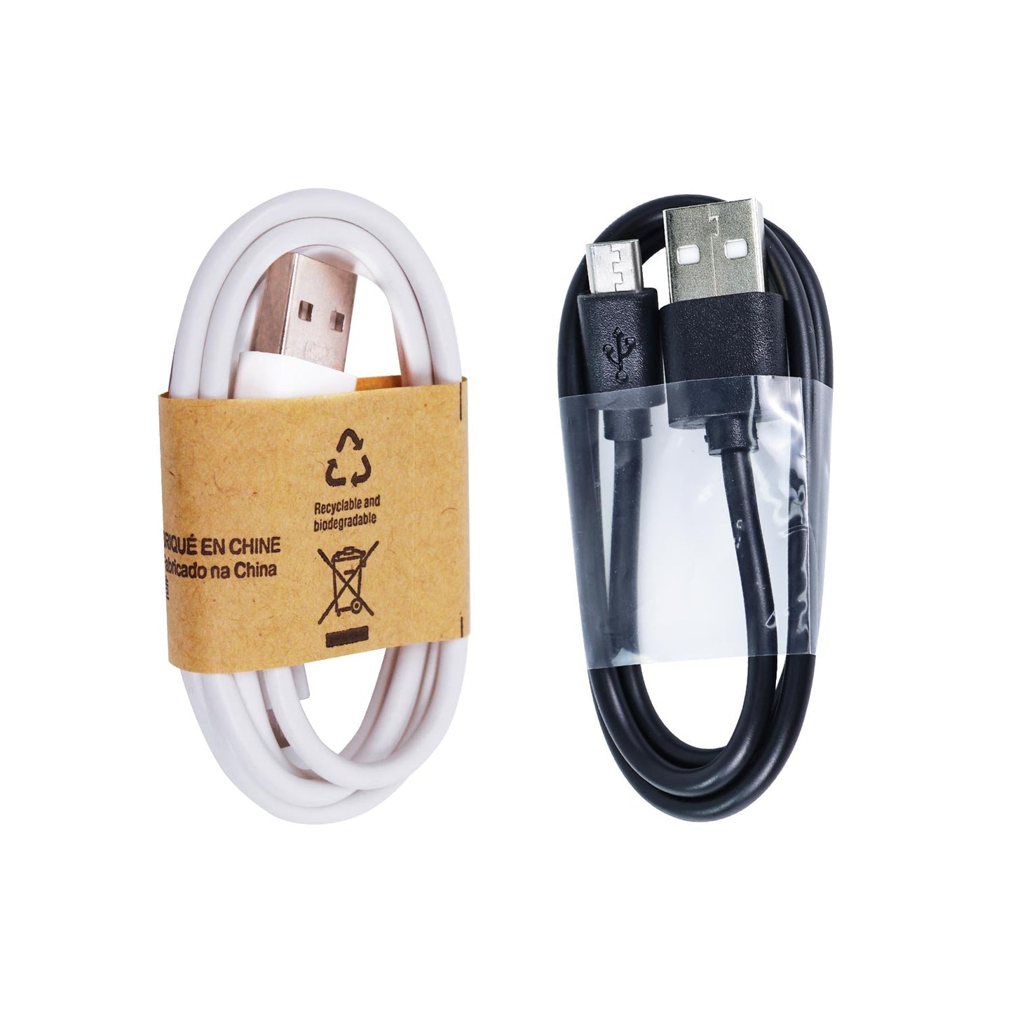 Yahboom Micro USB Data Cable set, black and white USB-A to micro USB cords bundled