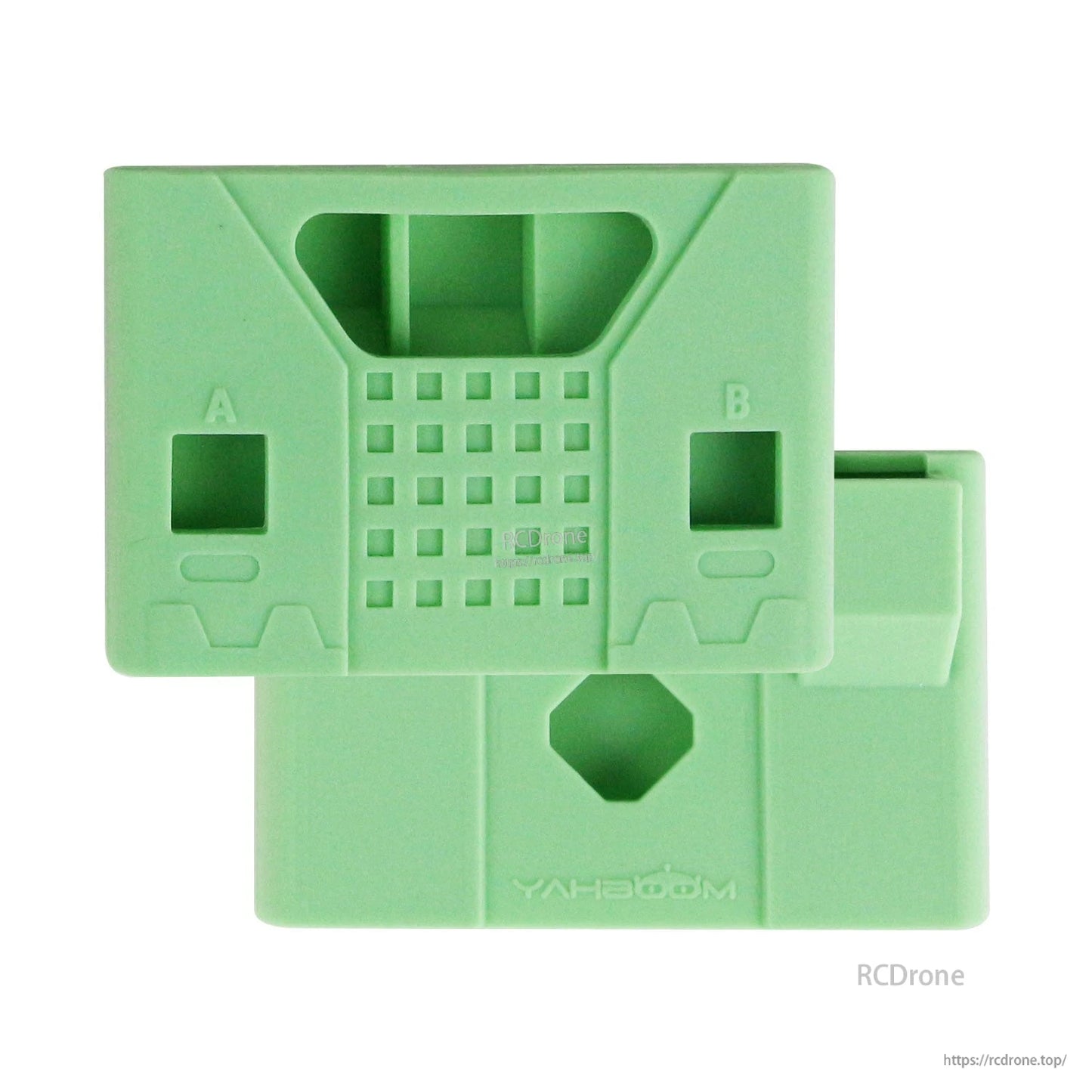 Green silicone protective cover, front and back view with A/B button openings and rear cutout