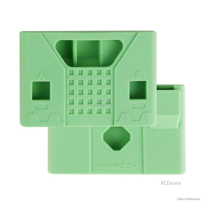 Green silicone protective cover, front and back view with A/B button openings and rear cutout