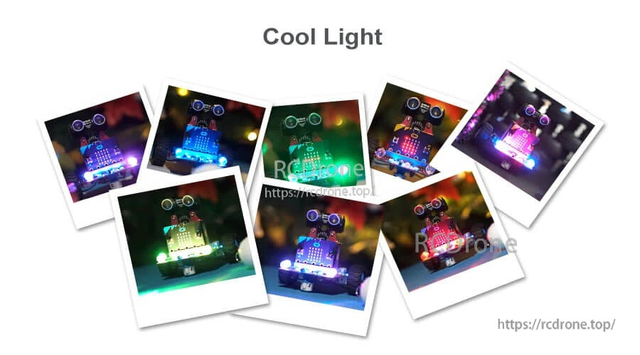 Bitbot RGB lighting effects collage showing multiple LED color modes