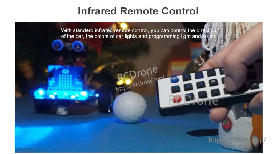 Infrared remote control operating the Bitbot robot car and changing lights