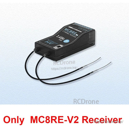 MC8RE-V2 is a 2.4GHz 8-channel micro receiver with S-FHSS, HV support; receiver only, no additional components included.