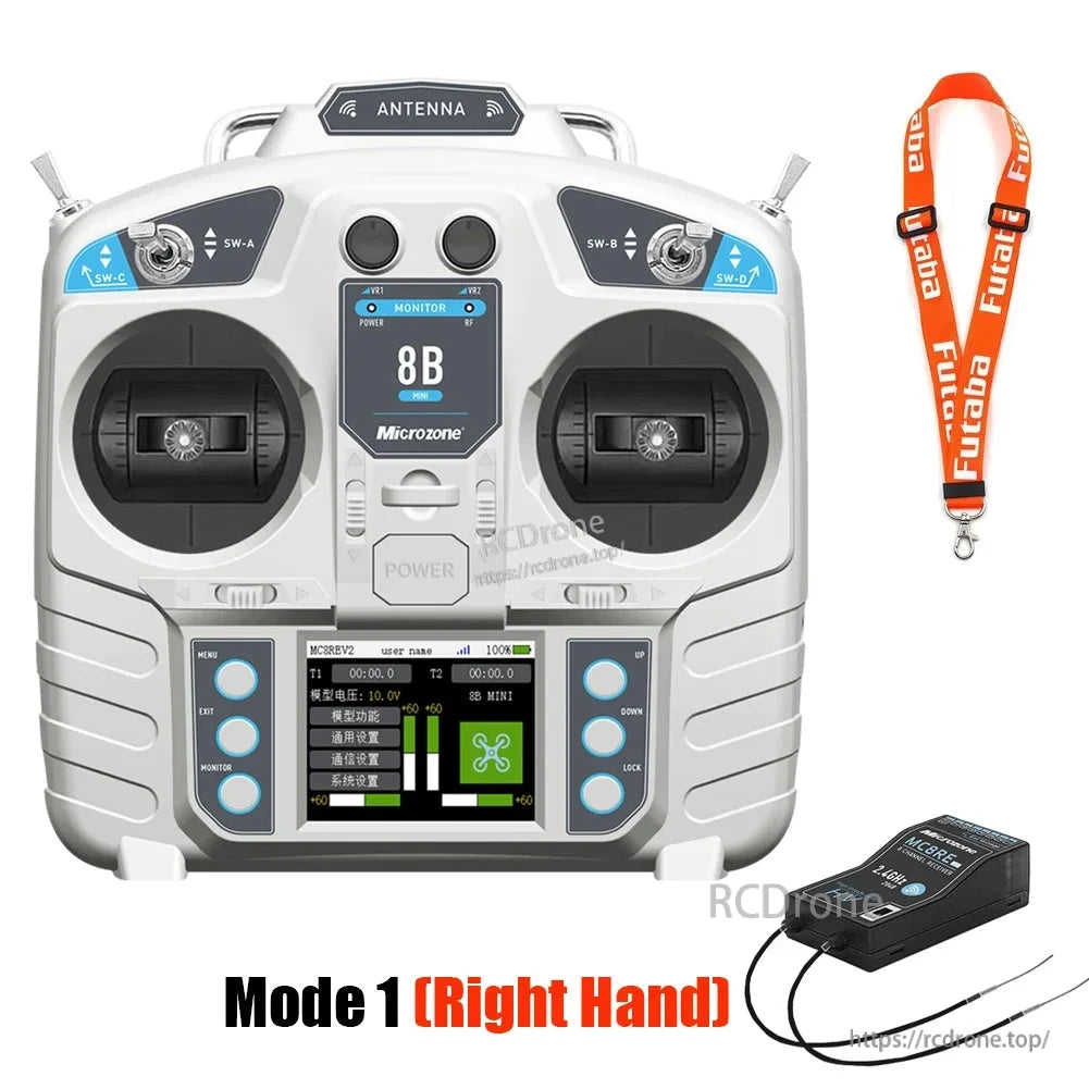 Microzone MC8B Mini + MC8RE-V2 2.4GHz 8-Channel S-FHSS RC Transmitter Radio System for Aircraft & Helicopter