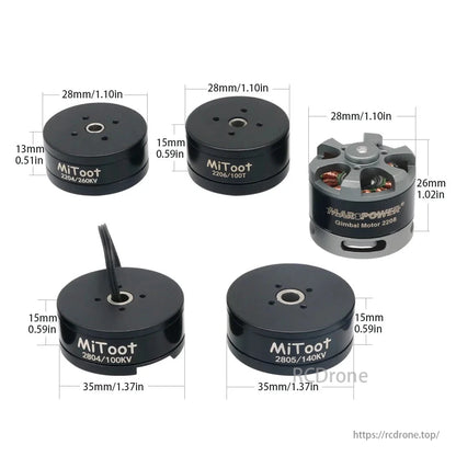 Mitoot Gimbal Brushless Motor, Mitoot and MarsPower gimbal brushless motors offer compact, reliable designs for CNC FPV camera gimbals, with smooth operation and precise specifications for various applications.