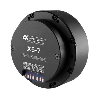 MyActuator X6-7: 150W, 3.5N·m torque, 400rpm, 1:6 gear ratio, CAN/RS485 interface, high-precision servo for robotics and automation.