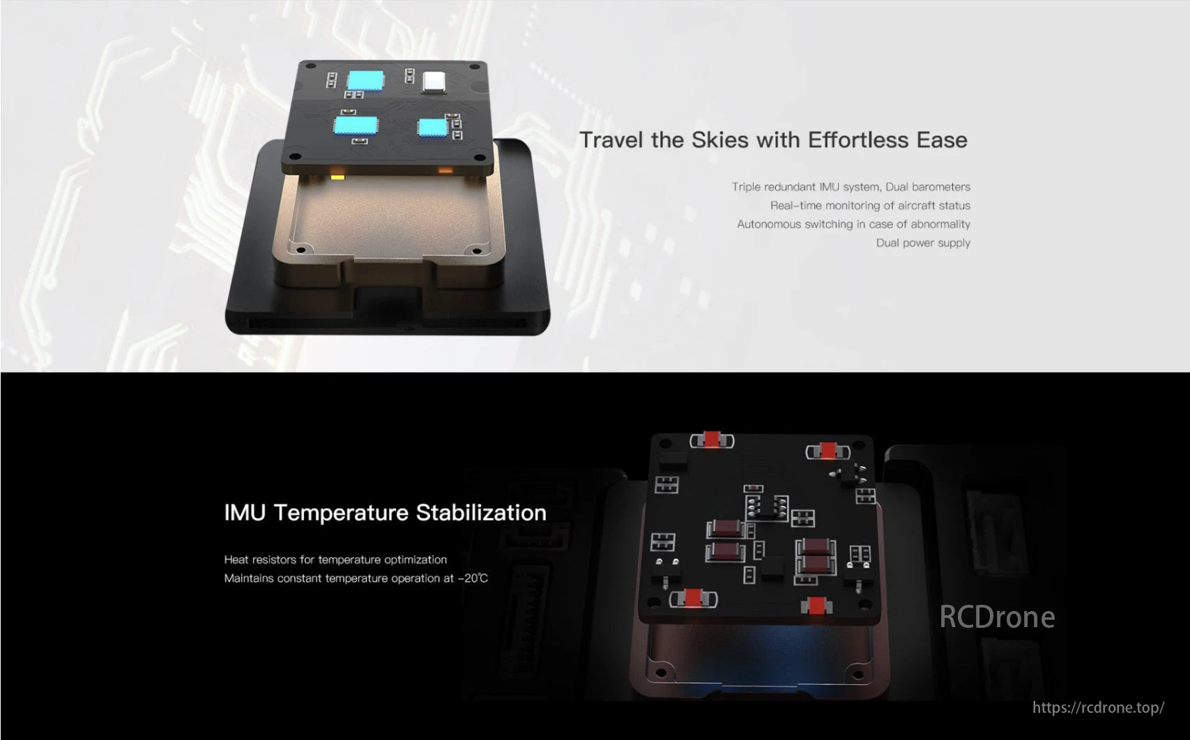 Mugin MuPilot V1.0 Flight Controller, Mugin MuPilot V1.0 features triple redundant IMU, dual sensors, real-time monitoring, autonomous switching, dual power supply, and IMU temperature stabilization for reliable performance.