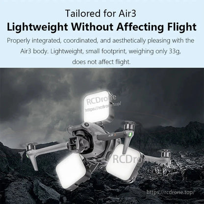 Lightweight 33g mount for Air3, features dual cold shoes and 1/4 adapter, seamlessly integrated without affecting flight performance.