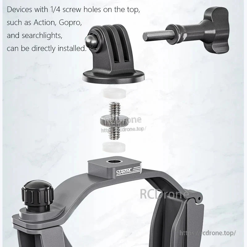 DJI Air 3 mount holder with expansion bracket and adapter, featuring dual cold shoes for GoPro, lights, and speakers.