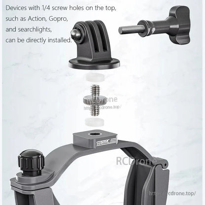 DJI Air 3 mount holder with expansion bracket and adapter, featuring dual cold shoes for GoPro, lights, and speakers.