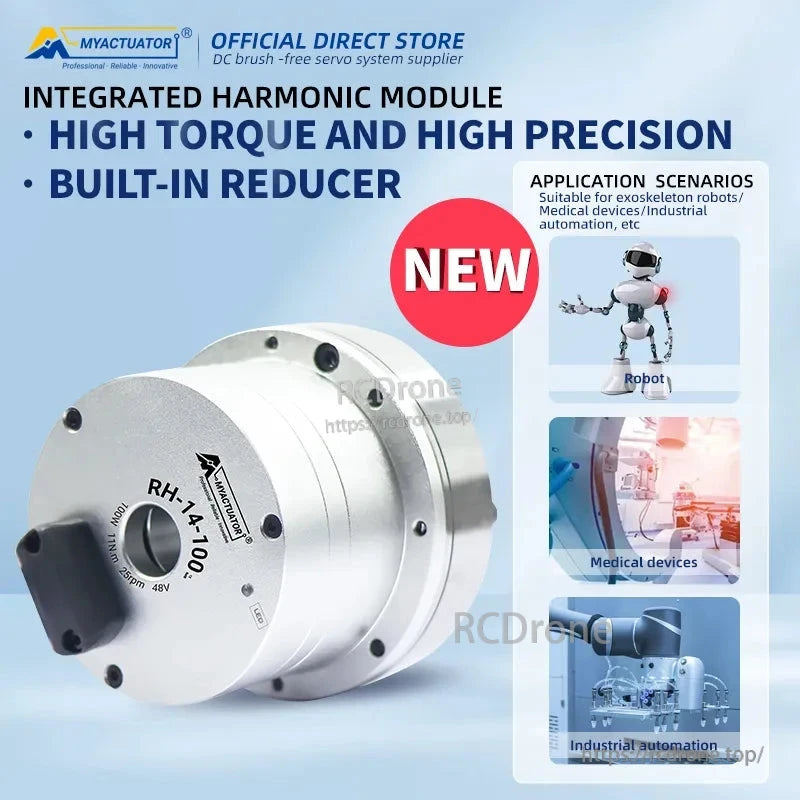 MyActuator RH-14 Hohlwellen-Harmonic-Motor – 48V, 11Nm Nenndrehmoment, 28Nm Spitze, CAN BUS & EtherCAT, Dual 17-Bit Encoder für Roboterarm