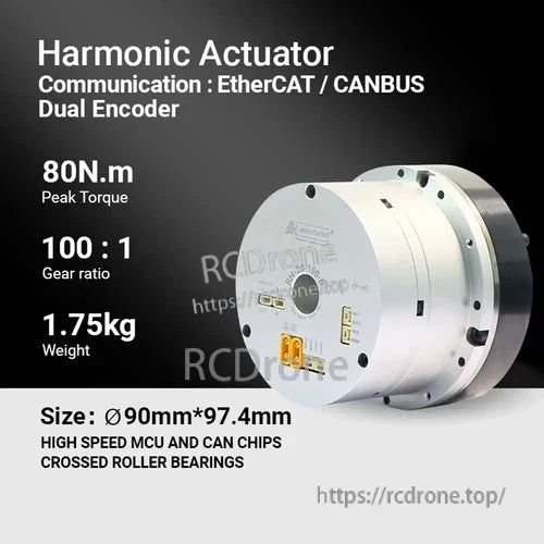 Двигун гармонічного з'єднання MyActuator RH-20, передавальне число 100:1, піковий момент 80Н·м, EtherCAT і CAN Bus, подвійний 17-бітний енкодер