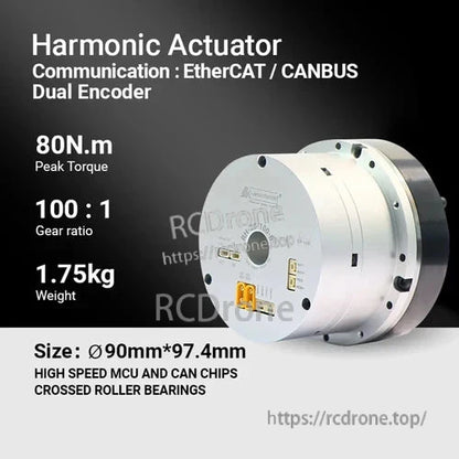 Двигун гармонічного з'єднання MyActuator RH-20, передавальне число 100:1, піковий момент 80Н·м, EtherCAT і CAN Bus, подвійний 17-бітний енкодер