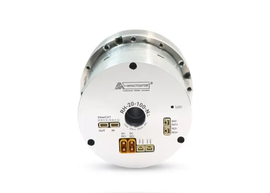 موتور مفصل رباتیک هارمونیک MyActuator RH-20، نسبت دنده ۱۰۰:۱، گشتاور پیک ۸۰ نیوتن‌متر، پشتیبانی از EtherCAT و CAN Bus، انکودر دوگانه ۱۷ بیتی