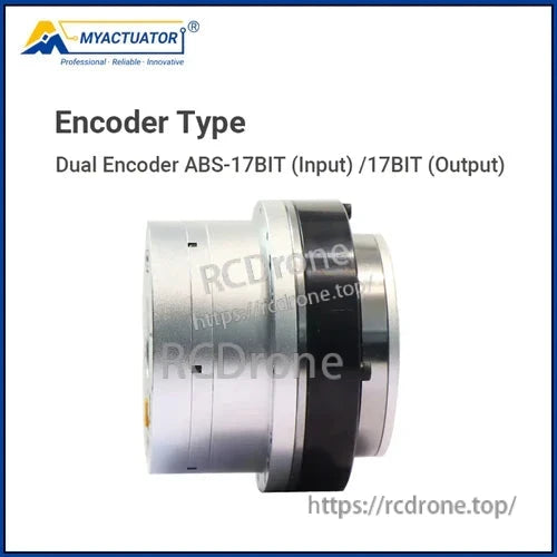 MyActuator RH-25: 48V, 157N·m torque, 100:1 gear ratio, dual encoder, EtherCAT/CAN control, 17-bit ABS.