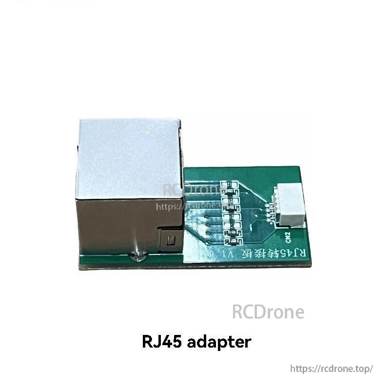 RJ45 adapter board with Ethernet-style jack and small connector header for communication link