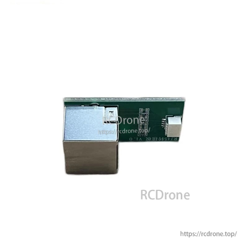 Side profile of interface module PCB with metal RJ45 jack and surface-mount components (watermarked)