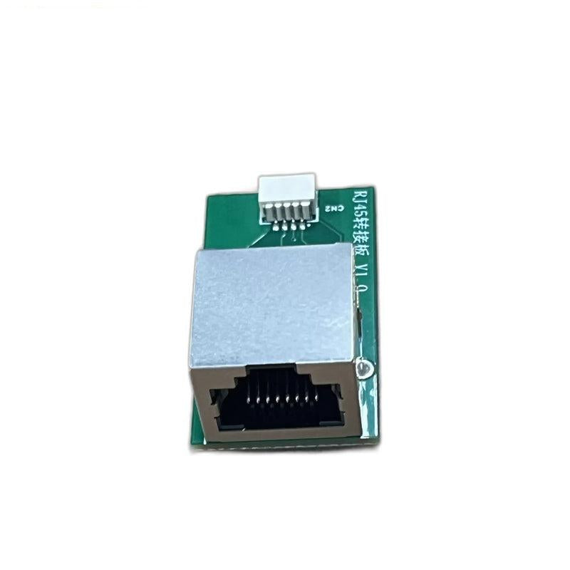 Front view of RJ45 Ethernet port on compact interface module, PCB marked CN2 connector on top