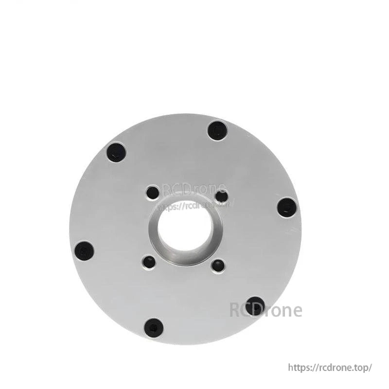 Rear face view of the motor showing circular back plate, center bore, and multiple screw holes