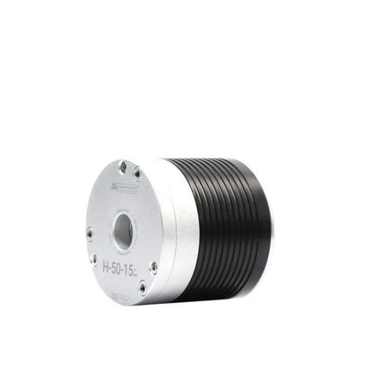 RMD-H-50-15 integrated servo motor, 3/4 view highlighting ribbed housing and front mounting face
