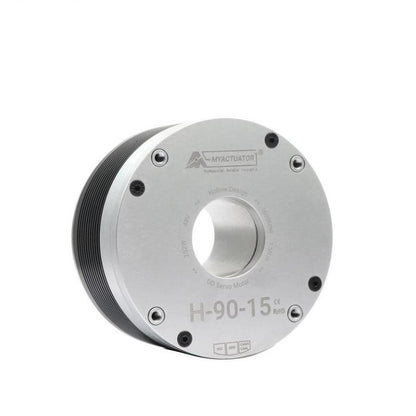 MyActuator RMD-H-90-15 hollow shaft motor, 48V CAN bus servo, front angle view with model marking