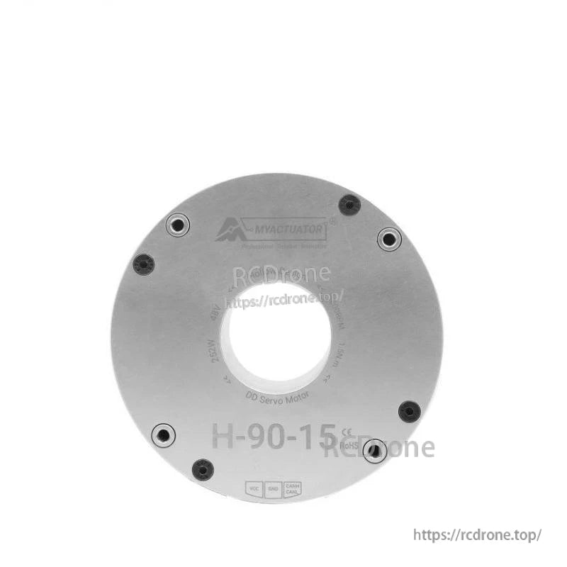 Front view of H-90-15 motor faceplate with hollow center bore and MyActuator branding